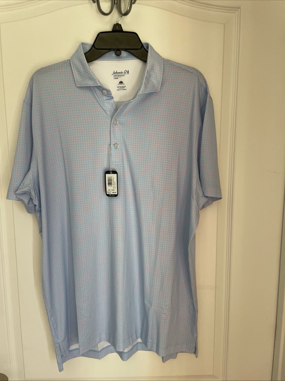 NWT Large Johnnie-O Julio Performance Polo Shirt Top In Malibu (Light Blue)
